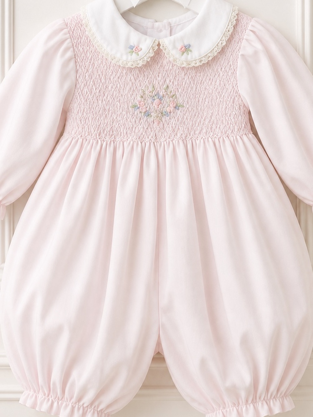 SPECIAL Vintage Carriage Boutique Smocked Bubble 9M Pink Floral Embroider RARE